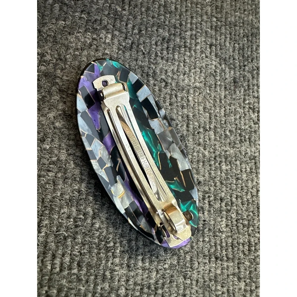 VINTAGE Art Deco Plastic Hair French Barrette Clip Made in France Prpl Grn Fused